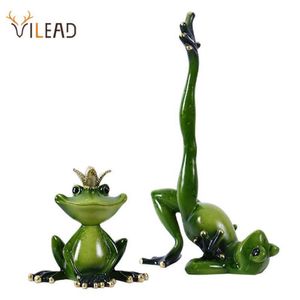 VILEAD Resin Yoga Frog Figurines Garden Crafts Decoration Porch Store Animal Ornaments Room Interior Home Decor Accessories 210728273D