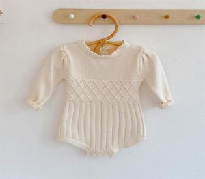 2021 New Autumn Solid Color Newborn Baby Girl Bodysuit Long Sleeve Knitted Jumpsuit Infant Girls Bodysuits Body Bebe One Piece Clo5017296