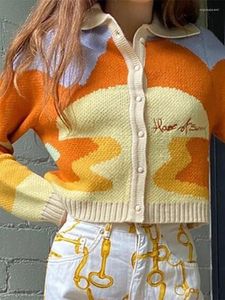 Kadın Örgü Kadınlar Sonbahar Vintage Fransız Tarzı Güneş Işığı Baskı Kısa Strick Pullover Şık Dame Moda Serisi