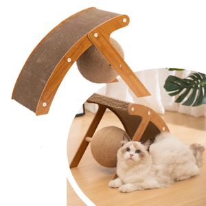 Cat Grabbing Board Wooden Cat Climbing Frame Vertical Scratch Resistant Cat Toy Rotating Sisal Rope Curved Cat Grab Ball 240309