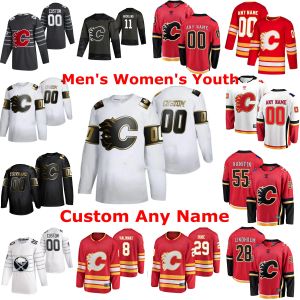 Maglie da donna da uomo doganale Calgary''flames'''hockey Maglie 56 Erik Gustafsson Jersey 20 Derek Forbort Johnny Gaudreau Matthew Tkachuk Custom Cucited