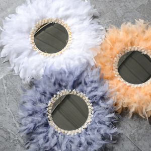 Mirrors New Feather Shell Decorative Mirror Nordic Decorative Living Room Bedroom Dressing Mirror Bathroom Decorative Mirror