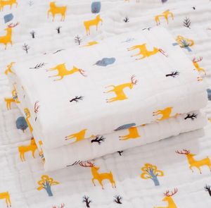 100x110cm Baby Spring and Summer Towel Quilt Pure Cotton Six-layer Printed Gauze Cartoon Children Cover Quilt Baby Bath Towel Cleaning Robes Blanket