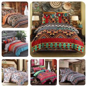 Bomcom conjunto de cama listrado boho étnico vintage hipster asteca pastoral estilo country boêmio conjunto de capa de edredom 100% microfibra t200102649