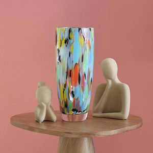 Glass Vase Multicolor Confetti Hand Blown MuranoStyle Art for Flower and Decor Home Decoration Vases Decorations Room 240306