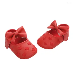 First Walkers Baby Girls Cute Mary Jane Shoes Non-Slip Walking Heart Princess Dress Infant Crib Soft Flats With Bow
