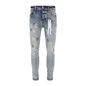 Purple brand mens trendy brand new anti aging hole painted slim fit casual jeans