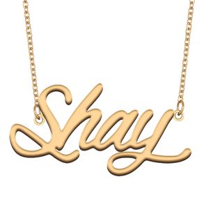 Shay Namenshalsketten-Anhänger für Frauen und Mädchen, Geburtstagsgeschenk, individuelles Namensschild für Kinder, beste Freunde, Schmuck, 18 Karat vergoldeter Edelstahl