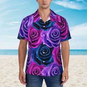 Herren-Freizeithemden, Hawaii-Hemd, Strand, rosa und blaue Rose, Blusen, Blumendruck, eleganter Mann, kurze Ärmel, Street-Style-Kleidung