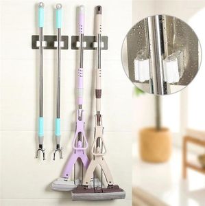 Kök förvaring mopp paraplyborste kvast hänger rack dubbel verktyg för hemväggmonterad bar arrangör hållare självlim