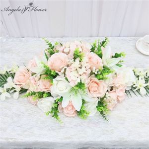 90CM Artificial flower conference table flower row rose lily hydrangea leaf wedding party decor table centerpieces flower runner Q197Z