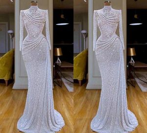 New Arrival Bling Bling Elegant Mermaid Evening Dresses High Jewel Neck Sequins Long Sleeve Sweep Train Formal Dress Evening Party3623849