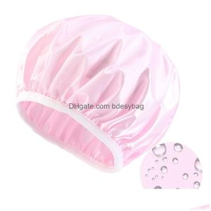 Beanie/Skull Caps Solid Color Waterproof Satin Bath Hat Beanie For Women Men Elastic Work Hair Care Decor Fashion Accessories Drop Del Dhdfv