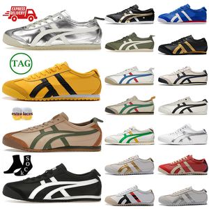 2024 modedesigner onitsukass tiger mexico 66 casual skor kvinnor män svart guld silver silver grädde cilantro grön gul mantel grön grädde slip-on sneakers