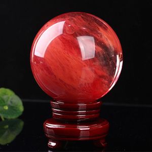 48--55mm bola de cristal vermelho pedra de fundição esfera de cristal cura artesanato casa docoração arte gift263c