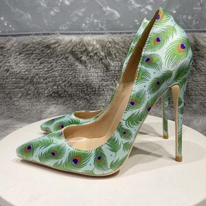 Dress Shoes Peacock Printing Green 12cm Pumps Stiletto Pointed Toe Sexy Party Nightclub Women 8cm 10cm High Heel Purple BM039