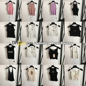 女性ニットTOPS TEEデザイナー刺繍編みベストタンクトップノースリーブ通気性トリミングクロップ編みのプルオーバー女性スポーツコットンジャージー