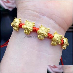 Charm Armbänder Handgemachte geflochtene chinesische Art Rote Schnur Drachen Perlen Schutz Gesundheit Glück Glück Geburtstag Schmuck Drop Delive Dh1Il