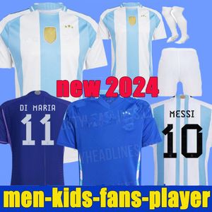 Arjantin 2024 Copa America Di Maria Futbol Formaları 24 25 Hayran Oyuncu Versiyonu Messis Mac Allister Dybala Martinez de Paul Maradona Kids Kit Erkekler Futbol Gömlekleri