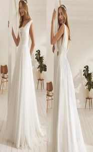 Simples V Backless Vestidos de casamento Vestidos de noiva V neck Ruched Applique Lace Tulle Sweep Train Modern Princess Vestidos de casamento baratos C5483687