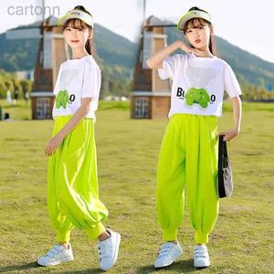 Clothing Sets Clothing Sets Girls Suit Summer Children Tshirt Loose Pants Outfit Set Kids Cartoon Short Sleeve Teenger Girl Clothes 6 To ldd240311