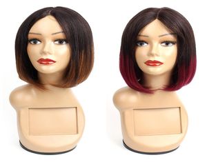 Kisshair Middle Part Short Bob Human Hair Bows Brazilian Hair Ombre Color 1B30 Burgundy 99J Hair Hair Caps9533385