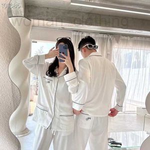 Women's Sleep & Lounge Designer Couple Pajamas Men's and Women's Long sleeved Ice Silk Spring and Autumn Set Casual Home Clothing Instagram Style ZUKL