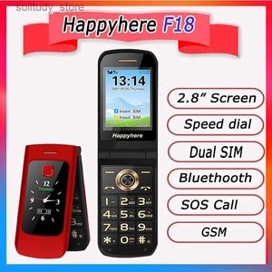 휴대 전화 Happy HOPY F18 FLIP PHONE SOS 속도 다이얼 MP3 셀룰러 FM 라디오 토치 카메라 버튼 키보드 러시아 전화 Q240312