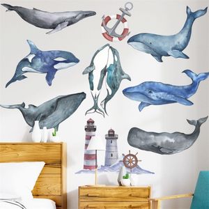 Whale Dolphin Wall Stickers for Kids room Kindergarten Bedroom Eco-friendly Vinyl Anchor Wall Decals Art DIY Home Decor 201201207H