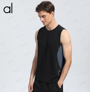 Aloyoga verão cor sólida camiseta esportes masculinos seda gelo respirável roupas de secagem rápida ginásio correndo elástico tamanho grande roupas de treinamento de fitness moletom preto