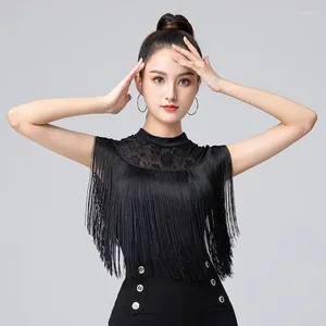 Bühne tragen Frauen Latin Dance Performamnce Tops Quaste Mode Sexy Spitze Hals Fringe Design Tanzen Kleid Tuch Tango Chacha