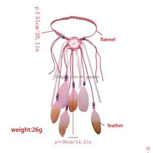 Pannband handgjorda läder rep colorf fjäder med flanell och pärlor dröm catcher tofass boho hårtillbehör för kvinnor d dhgarden dhaxv