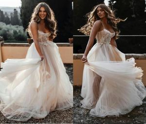 Nya Berta Bohemian Wedding Dresses Spaghetti Lace Appliqued Tulle A Line Beach Wedding Dress Custom Made Cheap Vestidos de Novia5718876