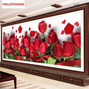 YGS-762 DIY 5D Full Diamond Red Rose Diamond Målning Cross Stitch Kits Diamond Home Decoration309J