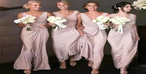 Elegant Dusty Rose Bridesmaid Dresses Long V Neck Floor Length Chiffon Draped Sleeveless Maid Of Honor Formal Dress Wedding Guest 9127495