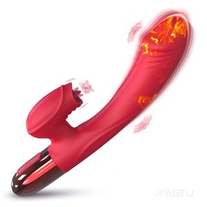 Uppvärmning G Spot Dildo Vibrator för kvinnor med tunga Slicking Clitoris Stimulator Kvinnlig Masturbator Vuxna varor Sexleksaker 240227