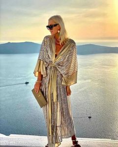 2024 Täcker kvinnor Bohemian Maxi Long Kimono Tunic Cape Beach Dress Fashion Vintage paljett Cardigan Party Gold Red Kvinna 240301