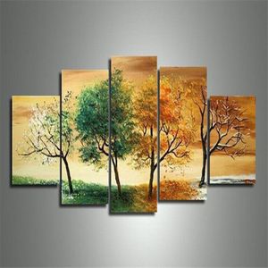 Arte dipinta a mano Primavera estate autunno e inverno quattro stagioni Arte del paesaggio Set da 5 pezzi Pittura moderna di paesaggi astratti sul ca230u