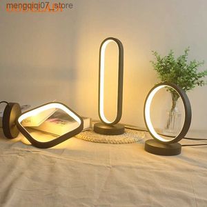 Lâmpadas tons candeeiro de mesa de alumínio quarto cabeceira decoração lâmpada de mesa estilo moderno preto anel candeeiro de mesa leitura led night light l240311