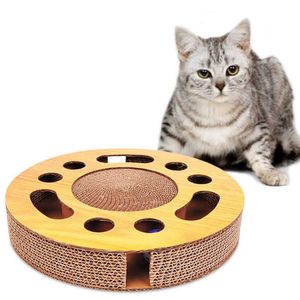 Pet Cat Scratcher Interactive Catnip Toys Kitting Tardboard z piłkami edukacyjna zabawka gramofonowa zapasy zwierzaka 210922054