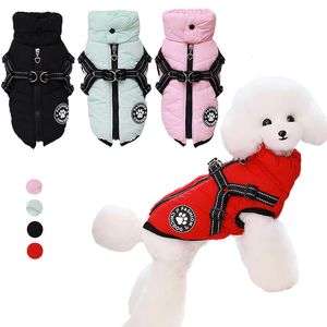 Winter Pet Jacket with Harness for Small Dog Cat Clothes Waterproof Puppy Coat Chihuahua Pug Outfits High Collar Pet Clothing 240307