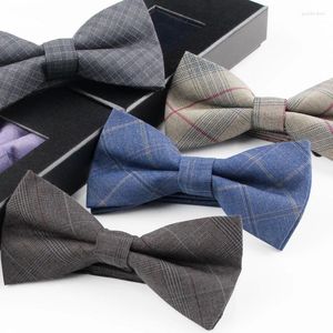 Laços 12/6cm estilo britânico moda clássico xadrez sólido poliéster mistura de algodão gravata borboleta para homem mulher negócios casamento casual gravatas