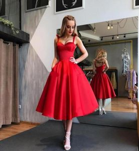 Dunkelrote Ballkleid-Abendkleider, herzförmige Träger, Satin, Teelänge, Cocktailparty-Kleider, sexy rückenfreie Midi-Abschlussballkleider 4185438