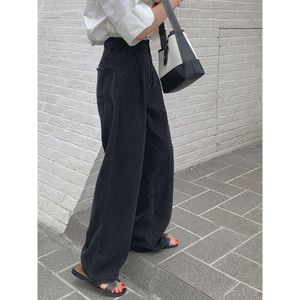 Black Lyocell Cool Denim In Summer, Thin And Breathable, Loose Fitting Straight Tube, Silk, Wide Leg Jeans For Women Jeans