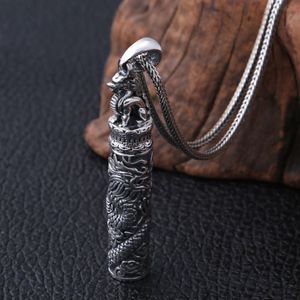 S990 Sterling Silver Vintage Memorial Thai Silver Ancient Bottle Jewelry Dragon Design Punk Mens Pendant Holder Ash Urn Necklace329w