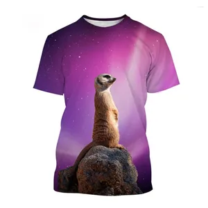 Camiseta feminina 3d animal mangusto padrão camiseta verão manga curta em torno do pescoço diversão moda casual tendência roupas superiores