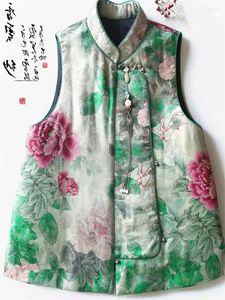 Women's Vests Chinese Style Vest For Women Spring And Autumn 2024 Cotton Jacket Retro Printed Sleeveless Waistcoat Top Z4969