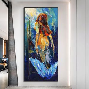 Pintura em tela abstrata sereia arte de parede imagem nórdica moderna posters e impressões para sala de estar decoração de casa254s