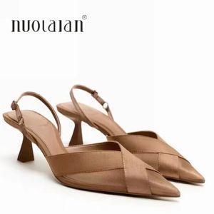 Frau Braun High Heels Frauen Sandalen Sommer Mode Spitz Low-heel Pumps Pumps Elegante Weibliche Schuhe Mit Hohen Absätzen 240227