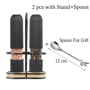 Electric Salt and Pepper Mill Grinders Set Thickness Adjustable Herb Spice Mill with Led Light Visible Container For Kichen 240306
